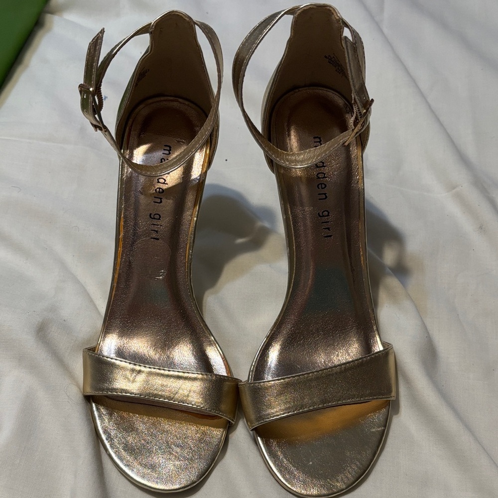 Madden Girl Shimmering Gold Ankle Strap Heels